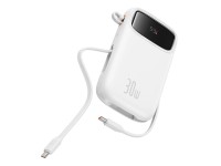 Baseus QPow 2 20000mAh 30W Power Bank with 2 Built-in USB-C Cables - White