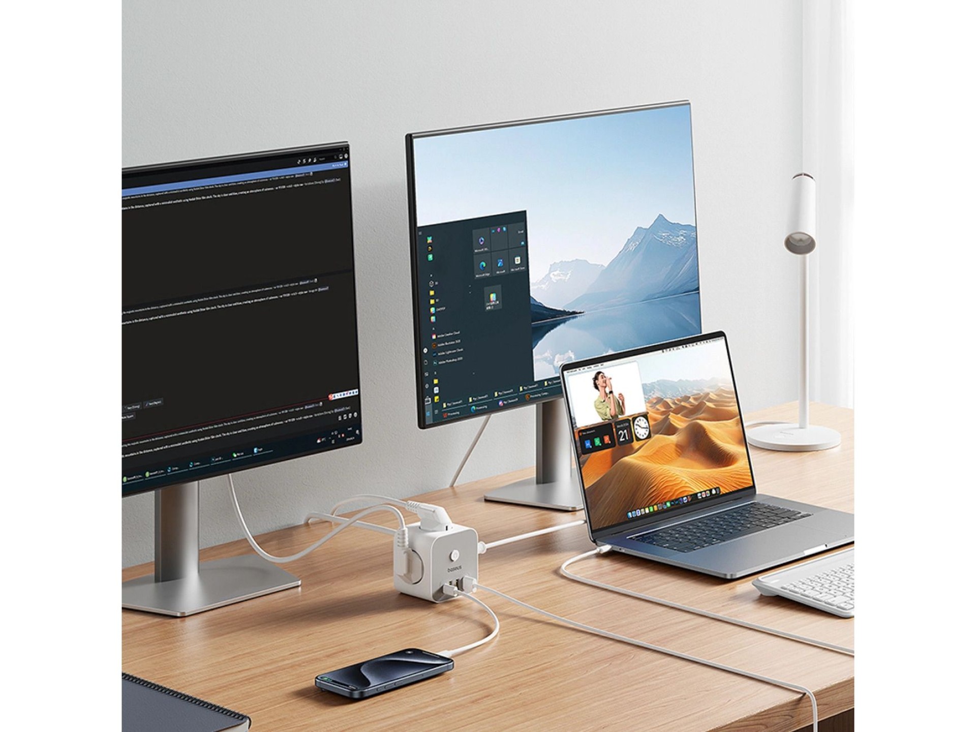 Baseus PowerCombo 7 in 1 Power Strip Cube, 3 AC + 3 x USB-A + 1 x USB-C 20W 1.5 m - white