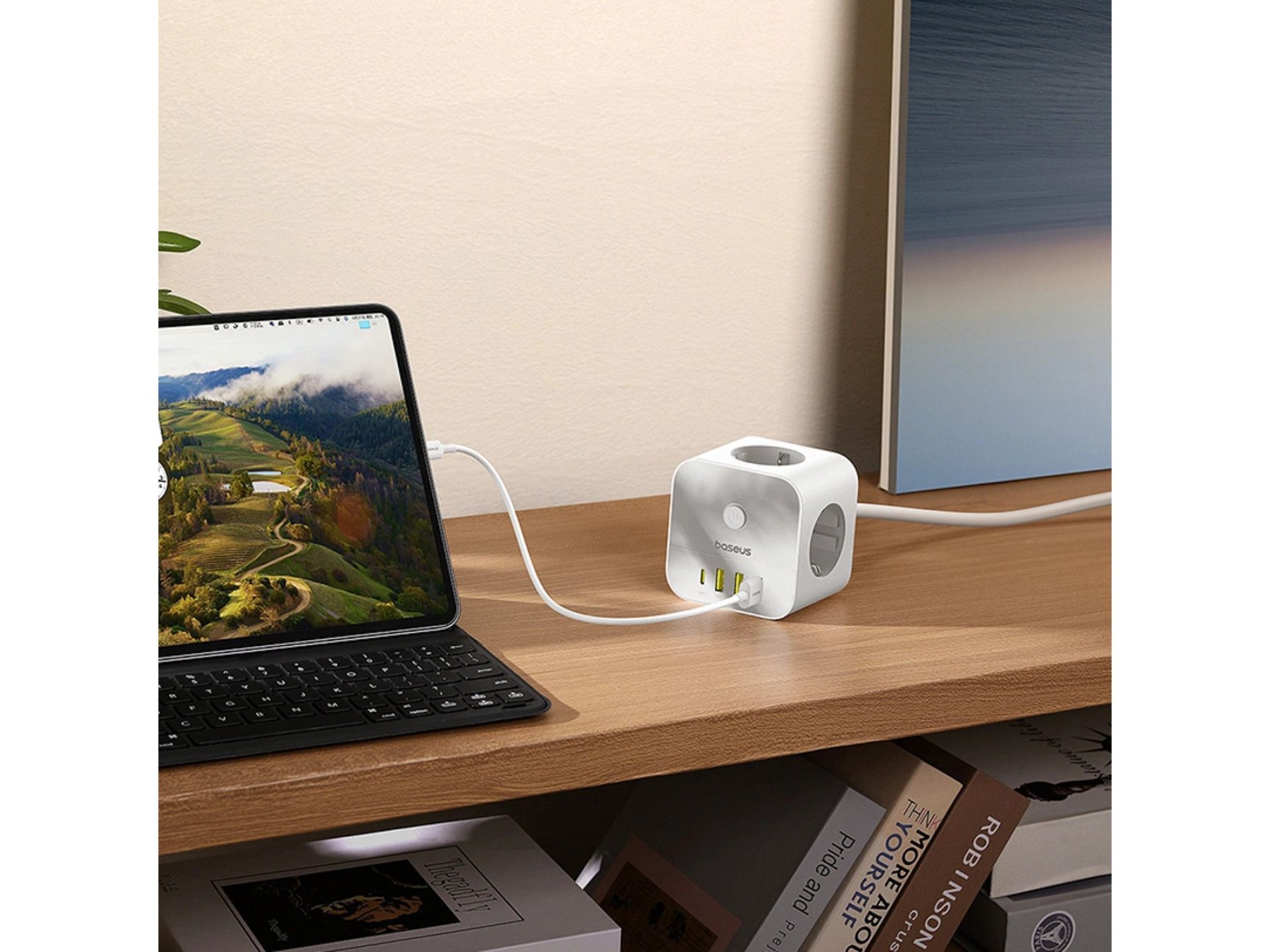 Baseus PowerCombo 7 in 1 Power Strip Cube, 3 AC + 3 x USB-A + 1 x USB-C 20W 1.5 m - white