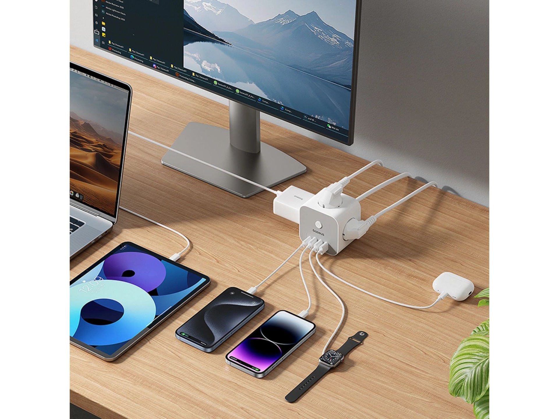 Baseus PowerCombo 7 in 1 Power Strip Cube, 3 AC + 3 x USB-A + 1 x USB-C 20W 1.5 m - white