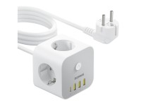 Baseus PowerCombo 7 en 1 - Regleta de enchufes (3 AC, 3 USB-A y 1 USB-C, 20 W, 1,5 m), color blanco