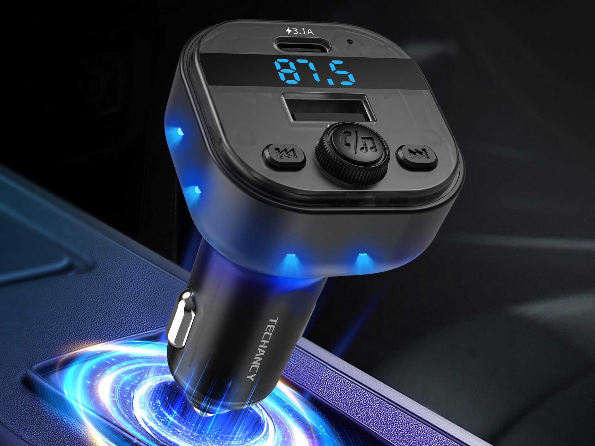 Techancy TE0873 Car MP3 Player, Dual USB Port 3.1A, FM, U Disk, TF Card, Compatible 12V-24V Cars and