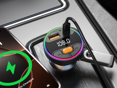 Techancy Car MP3 Player TE0874, PD30W+QC3.0, 7 Color Light, FM 87.5-108MHz, U Disk, Compatible 12-24