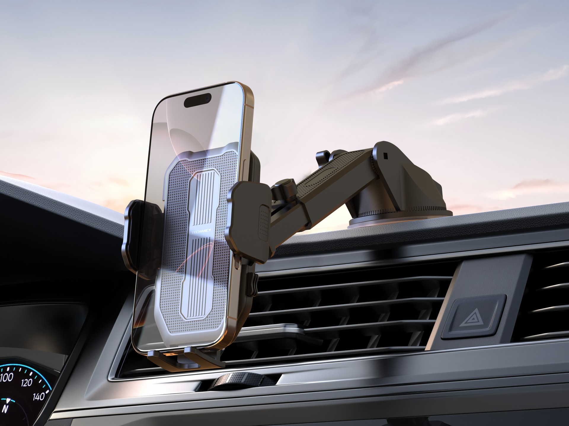 Techancy Car Phone Holder TI2340 Suction Base Compatible with 4.5-7.2 in Black