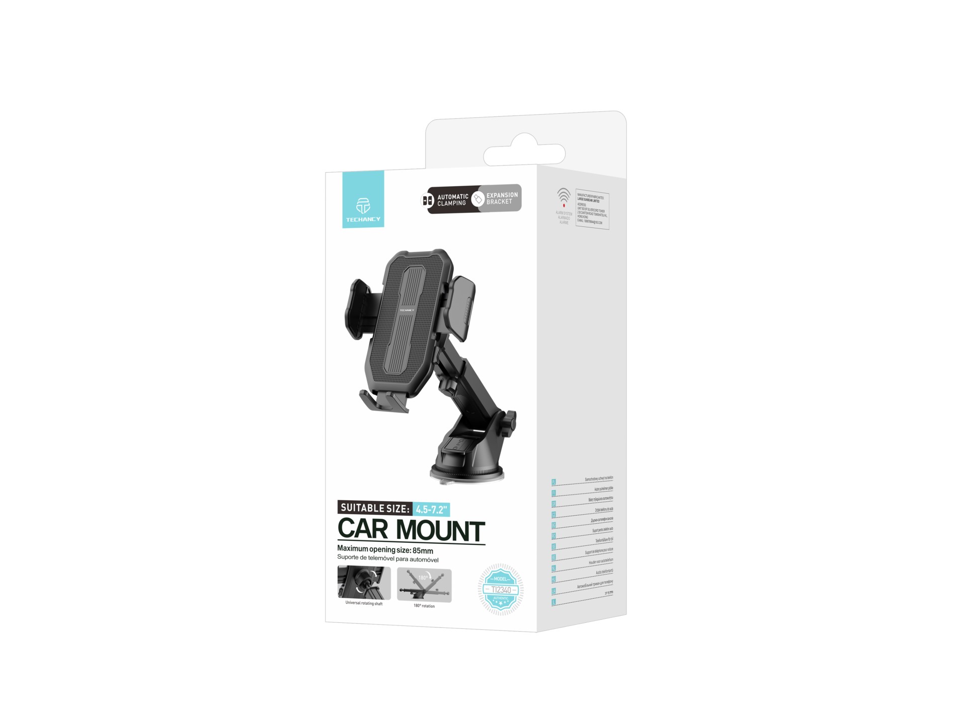 Techancy Car Phone Holder TI2340 Suction Base Compatible with 4.5-7.2 in Black