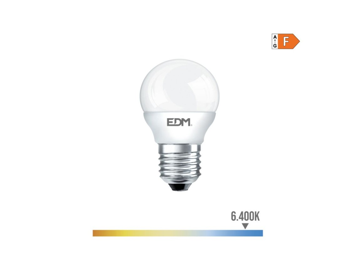 Lmpada esfrica led e27 7w 600lm 6400k luz fria 4,5x8cm edm