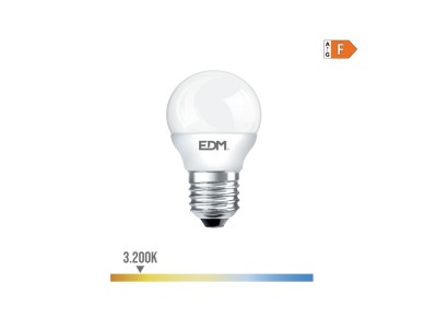 Lmpada esfrica led e27 7w 600lm 3200k luz quente 4,5x8cm edm
