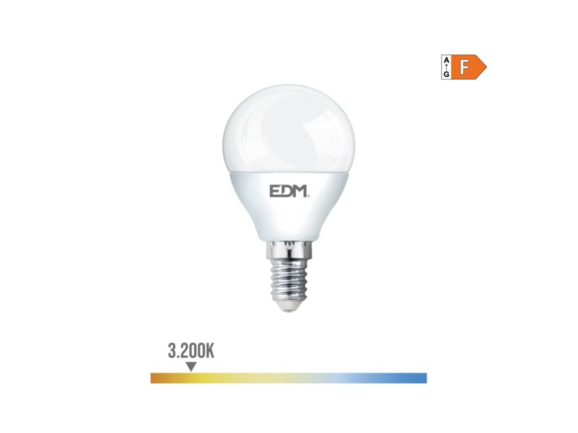 Lmpada esfrica led e14 7w 600lm 3200k luz quente 4,5x8,2cm edm