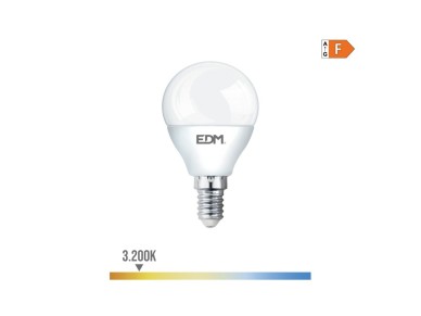 Lmpada esfrica led e14 7w 600lm 3200k luz quente 4,5x8,2cm edm