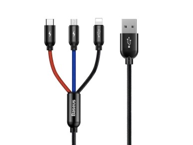 Baseus Three Primary Colors 3in1 USB-A - micro USB / Lightning / USB-C 3.5A cable 0.3 m - black
