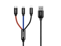 Baseus Three Primary Colors 3in1 USB-A - micro USB / Lightning / USB-C 3.5A cable 0.3 m - black
