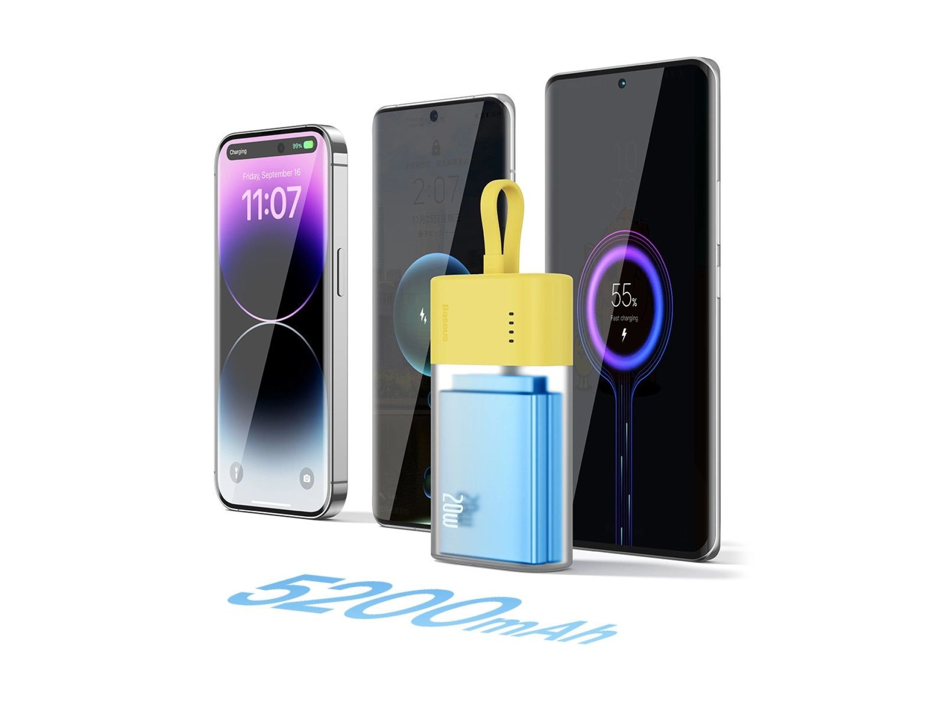 Powerbank Baseus Popsicle de 5200 mAh y 20 W con cable Lightning integrado (+ cable USB-C Baseus Sim