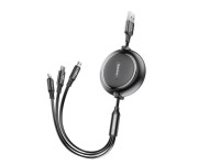 Cable retráctil Baseus Golden Loop 3 en 1 USB - micro USB + Lightning + USB-C 1,2 m 3,5 A negro