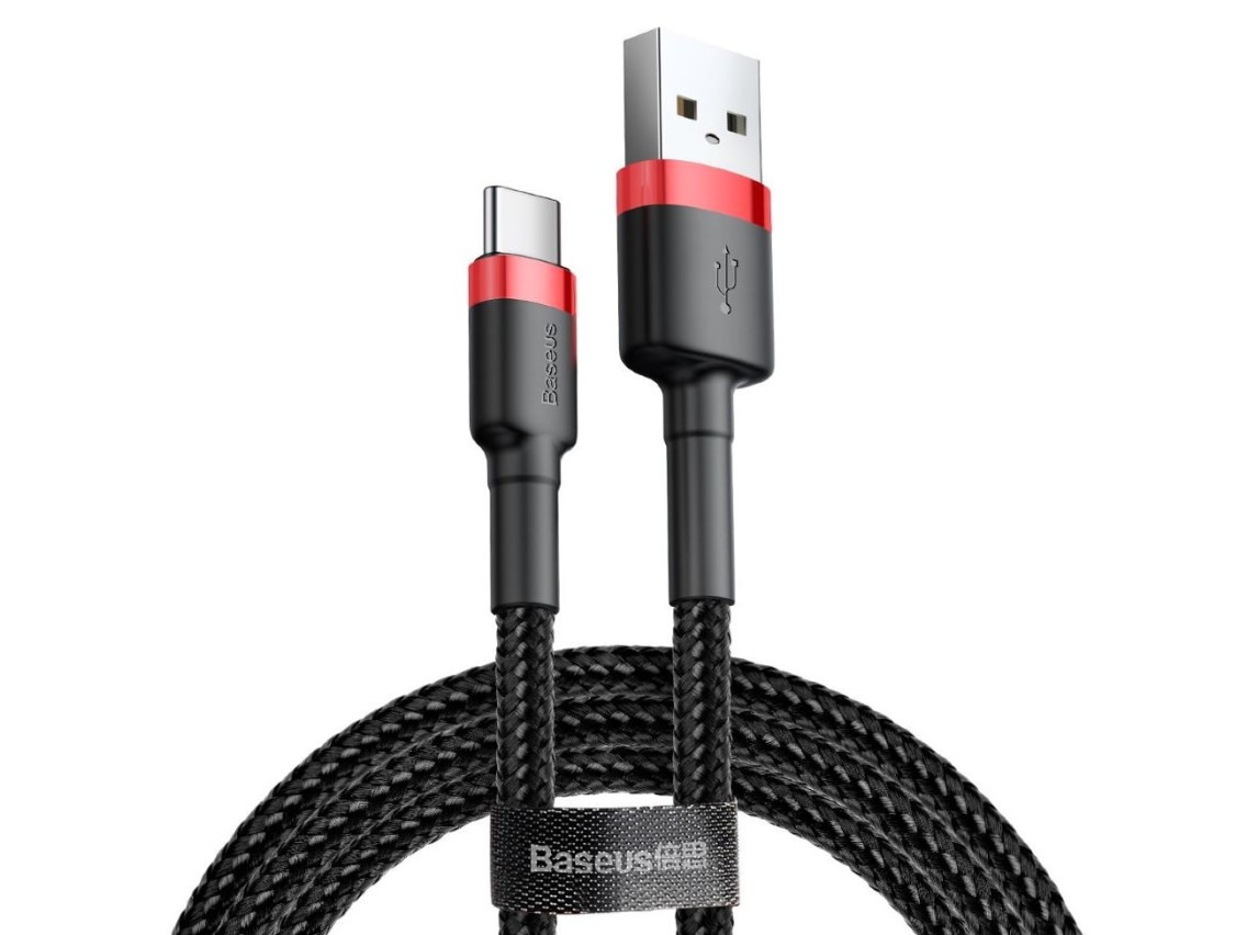 Cabo Baseus Cafule USB - USB-C 1m 3A vermelho-preto