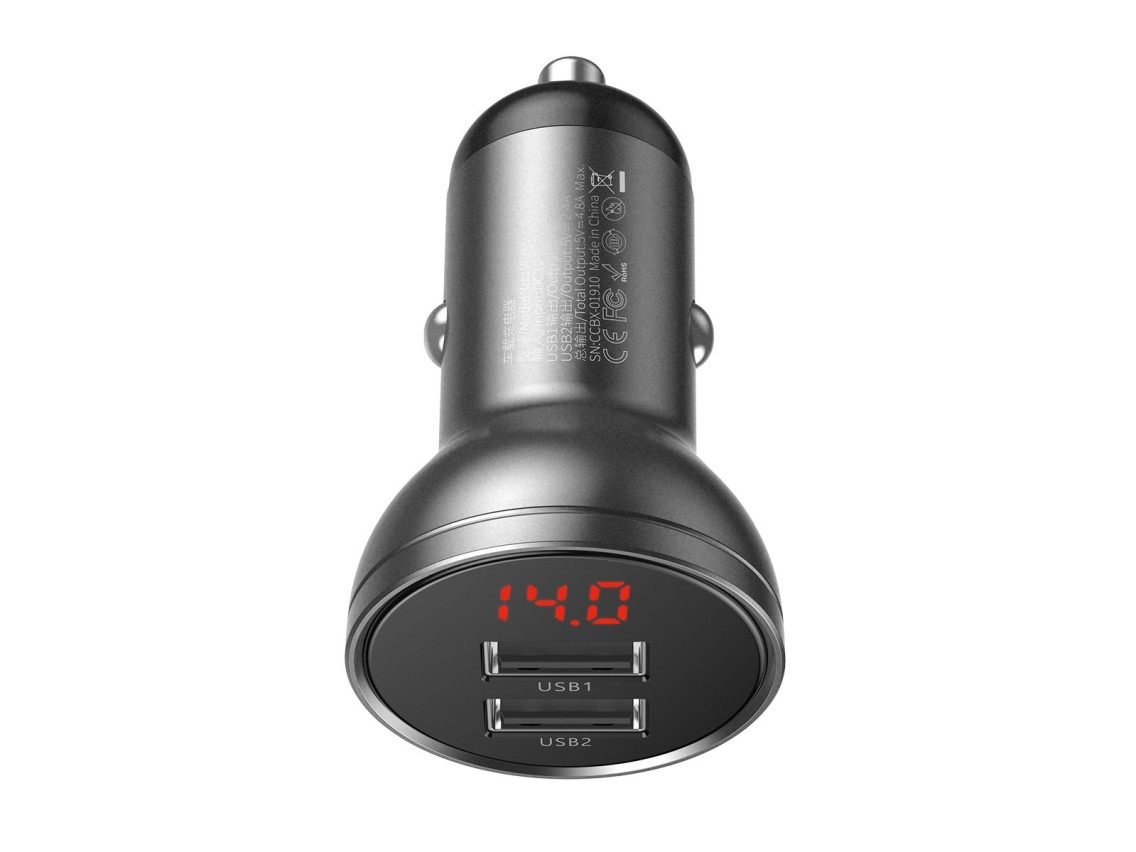 Carregador de carro Baseus PD 2x portas USB 48W cinza