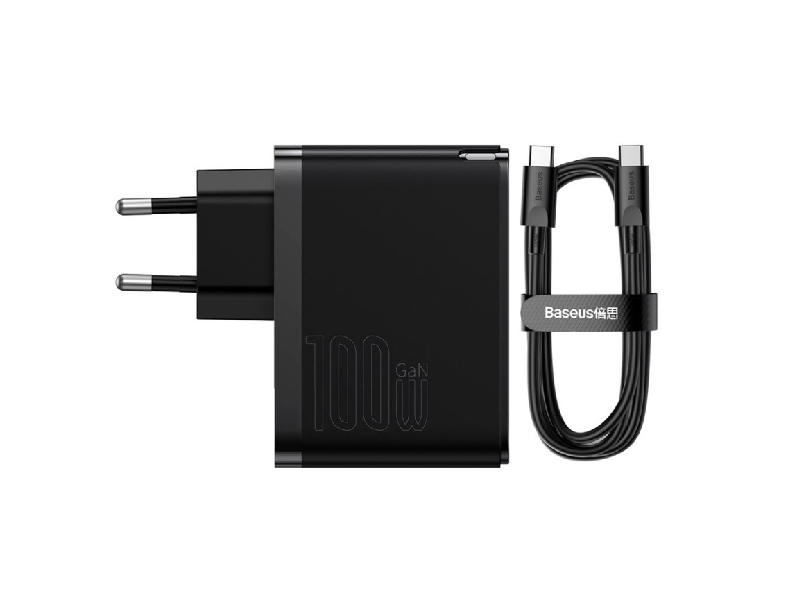 Cargador de pared Baseus GaN5 Pro PD 100W 1x USB-C 1x USB negro + USB-C - USB-C
