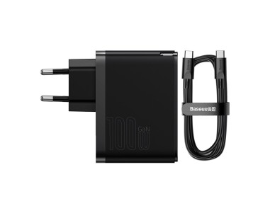 Cargador de pared Baseus GaN5 Pro PD 100W 1x USB-C 1x USB negro + USB-C - USB-C