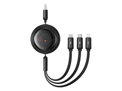 Baseus Free2Draw Retractable Crystal Fast Charging Data Cable USB to M+L+C 3.5A 1.1m Cluster Black