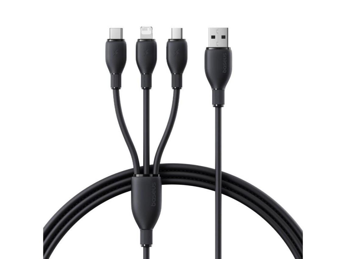Baseus Ultra-Fast One-for-Three Fast Charging Cable USB-A to M+L+C 3.5A 0.8m Cosmic Black