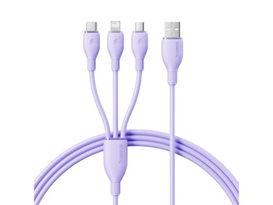 Cable de carga rápida Baseus Ultra-Fast One-for-Three USB-A a M+L+C 3,5 A 1,3 m, morado nebulos