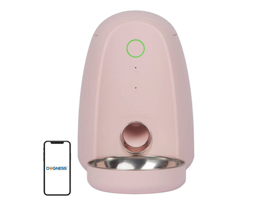 Dispensador de alimentos inteligente com tigela de plástico WIFI mini Dogness (rosa))