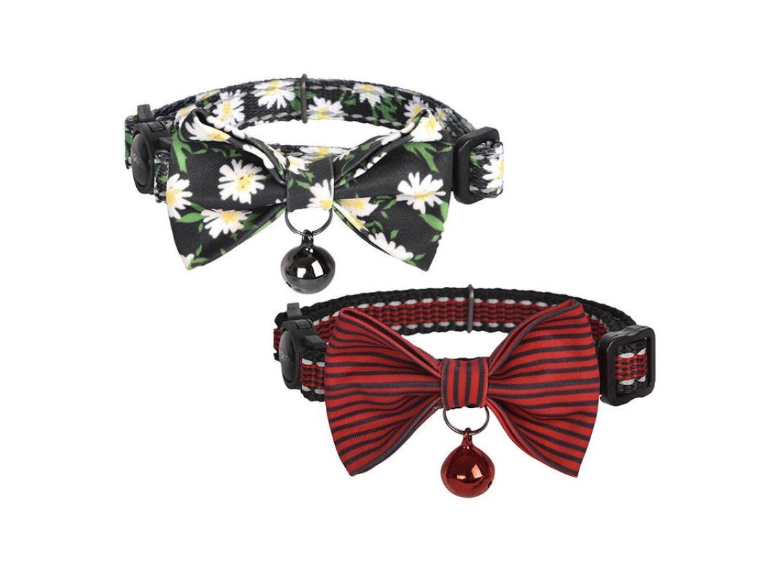 Conjunto de coleiras Dogness para gatos 2 peças (Preto Margarida/Vermelho Impermeável)