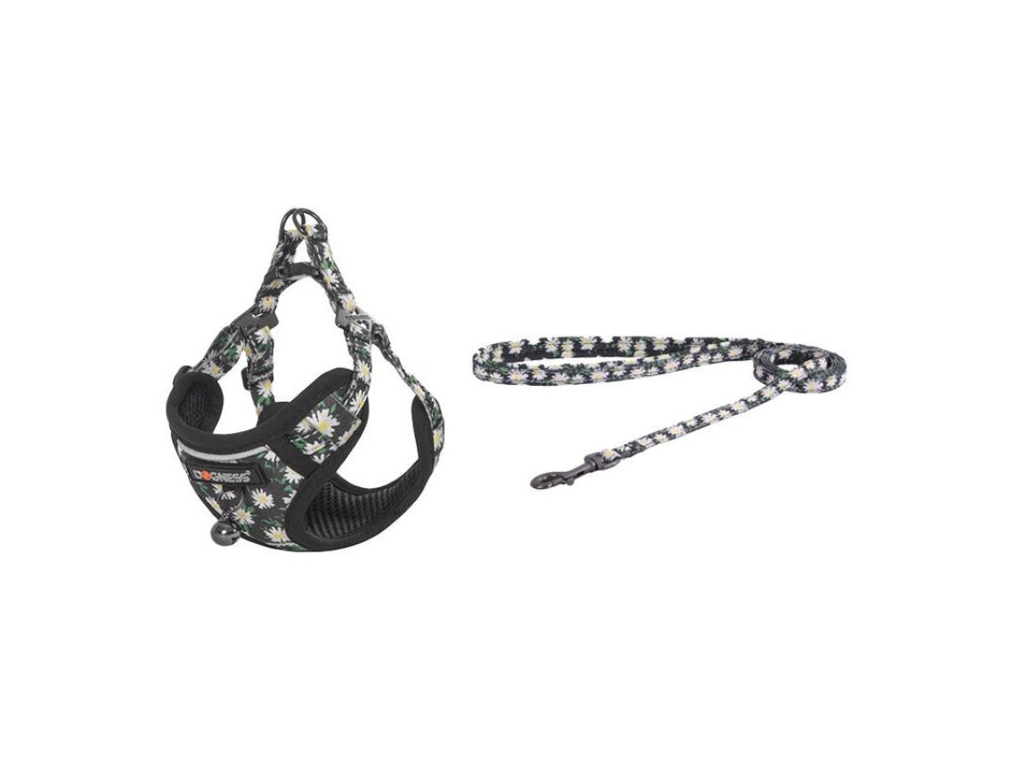 Conjunto para gatos Dogness peitoral e guia 1,5m (Preto Margarida)