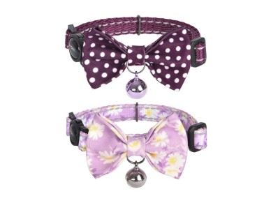 Conjunto de coleiras Dogness para gatos 2 peas (Roxo Calamus/Roxo Bolinhas)