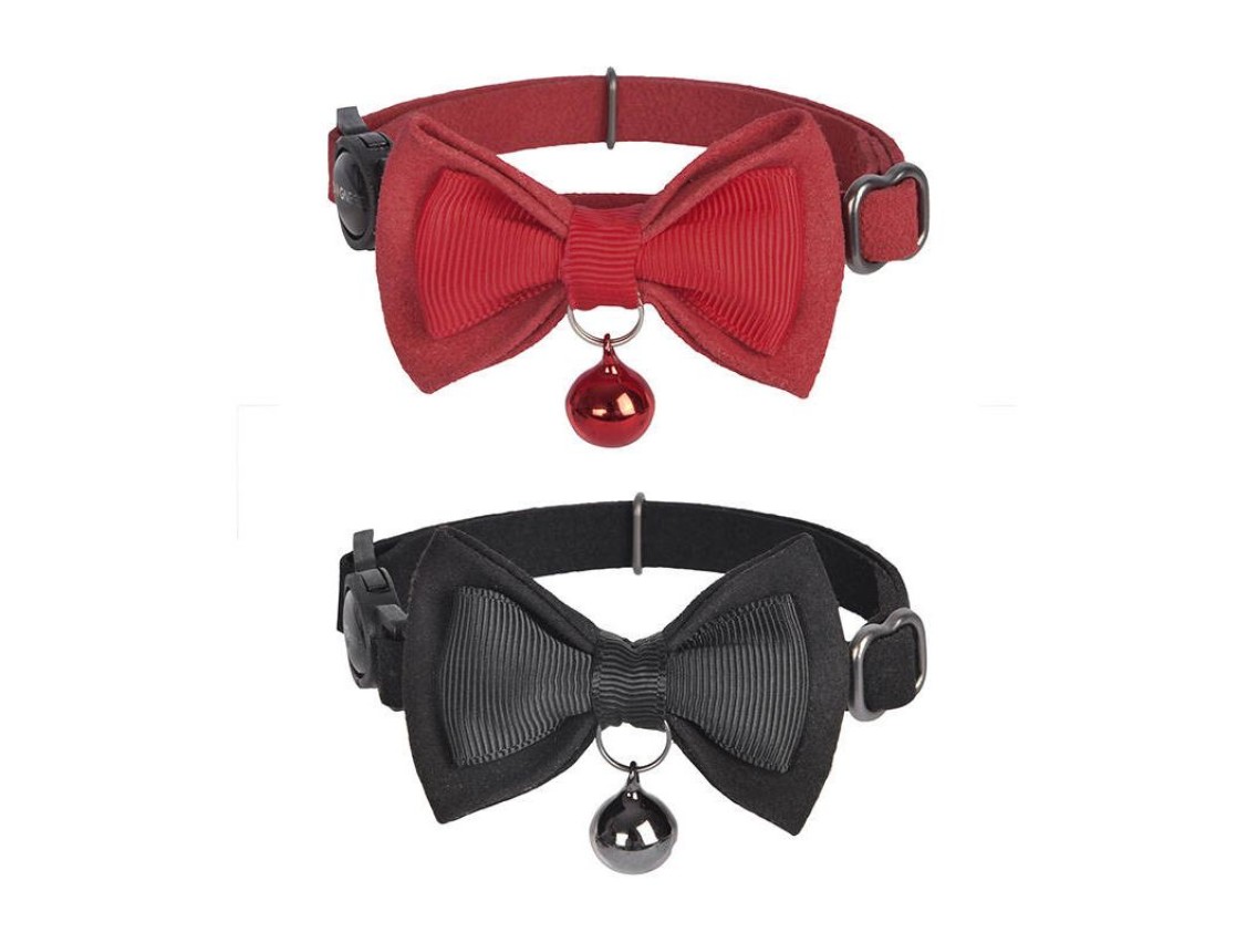 Conjunto de coleiras Dogness para gatos 2 peas (couro legtimo vermelho/fibra preta)