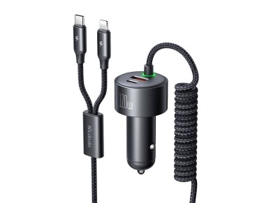 Carregador de carro Mcdodo CC-0370, USB-C, Lightning, 120 W, cabos retrteis