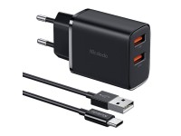 Cargador Mcdodo CH-5072 USB-A*2 de 12 W + cable USB-A a USB-C (negro)
