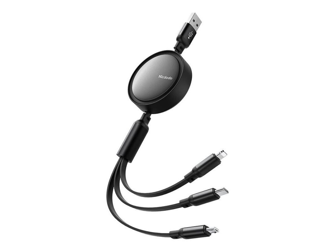3in1 USB to USB-C / Lightning / Micro USB Cable, Mcdodo CA-7256, 3.5A, 1.2m (black)
