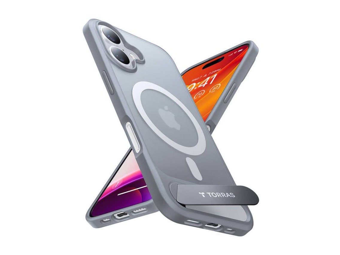 Estojo Torras Pstand Series para iPhone 16 Plus (cinza titnio)