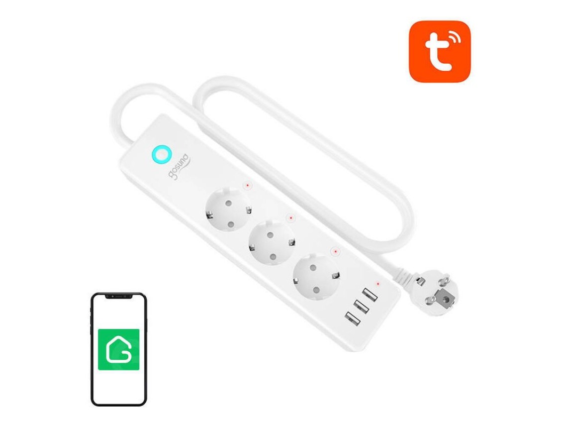 Filtro de linha inteligente Wi-Fi Gosund P1 PLUS (3 tomadas CA, 3 USB-A) Tuya