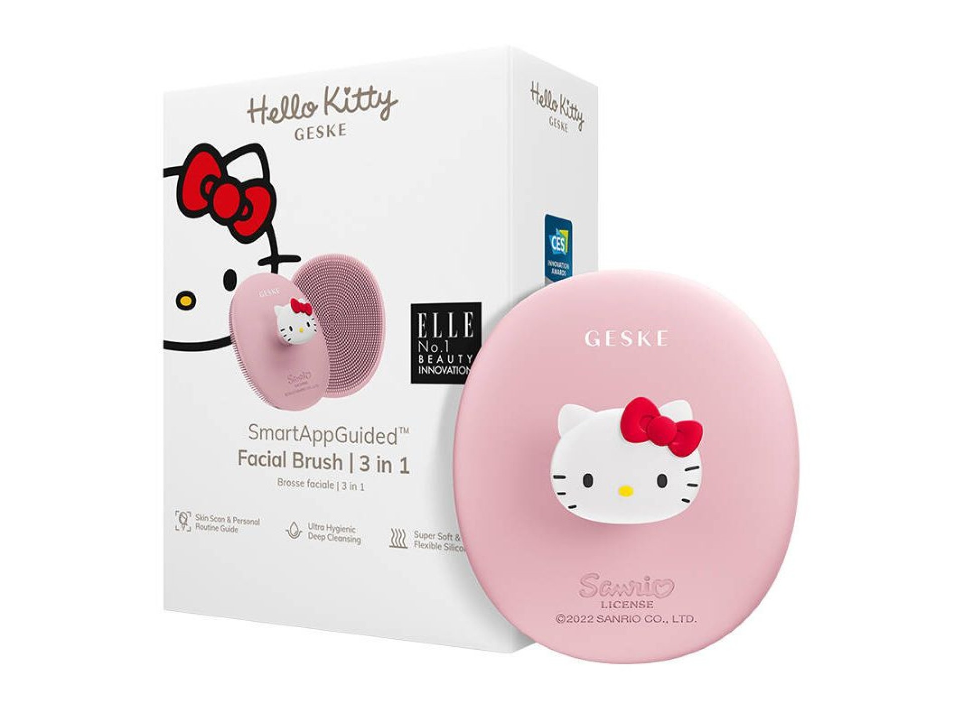 Escova de Limpeza Facial 3 em 1 com Cabo Geske com APP (rosa Hello Kitty)