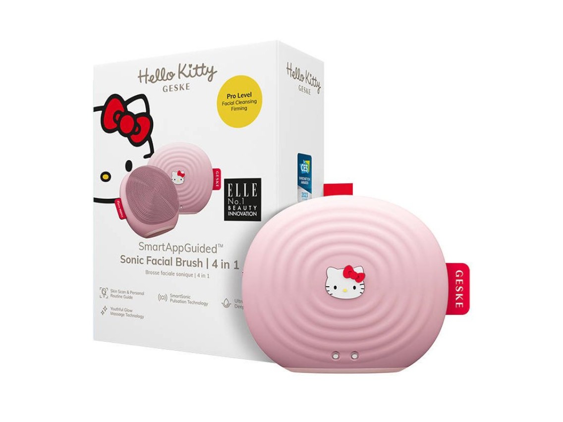 Escova de limpeza facial sônica 4 em 1 Geske com APP (rosa Hello Kitty)