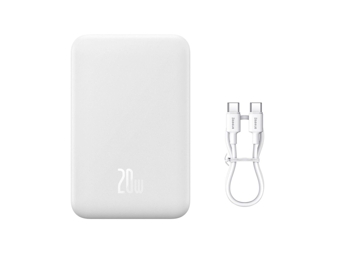 Banco de energía Baseus Magnetic Mini 20000 mAh 20 W - blanco + cable USB-C
