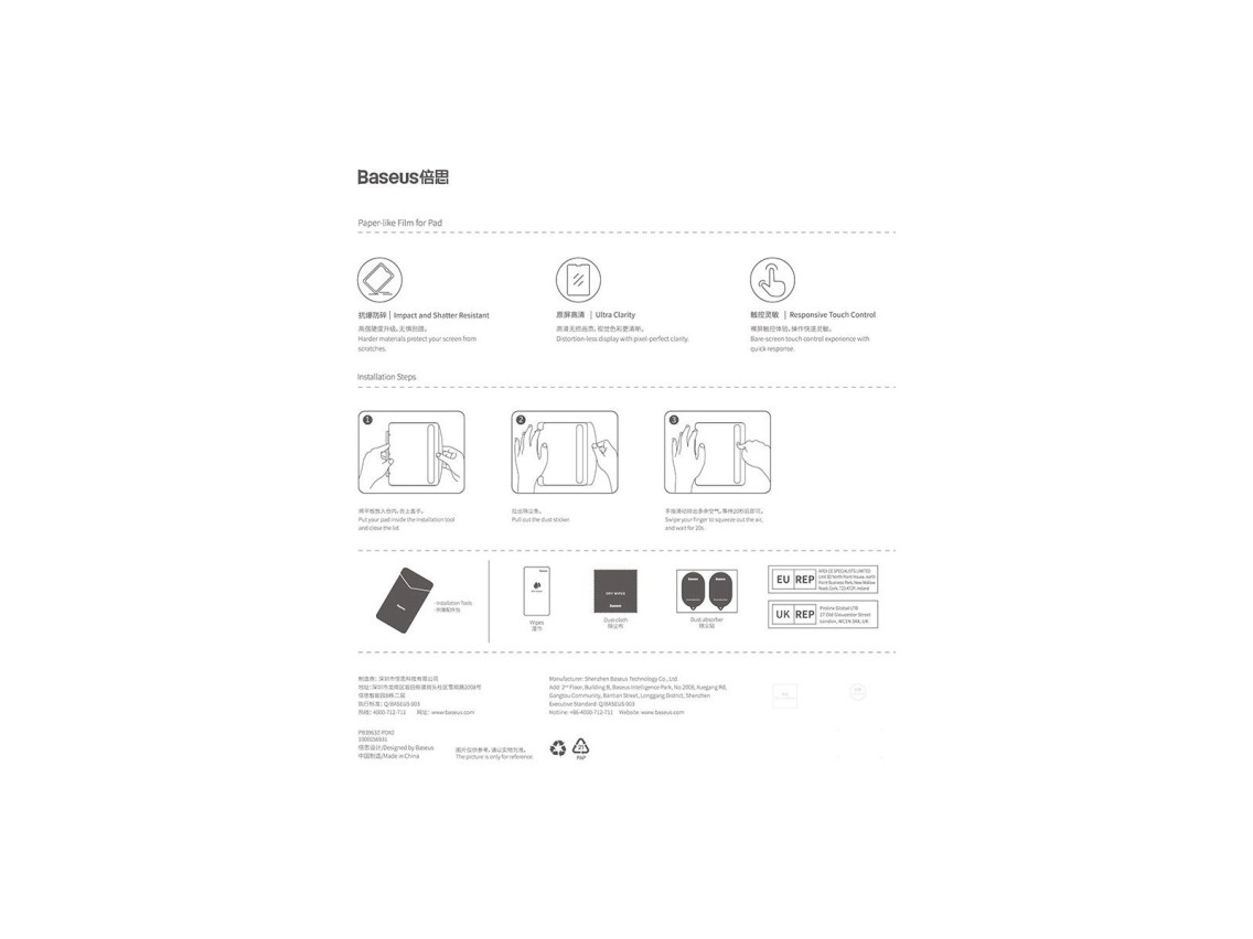 Cristal templado Baseus Crystal para iPad 10.2'' (2019/2020/2021) / iPad Air 3 10.5'' + kit de monta