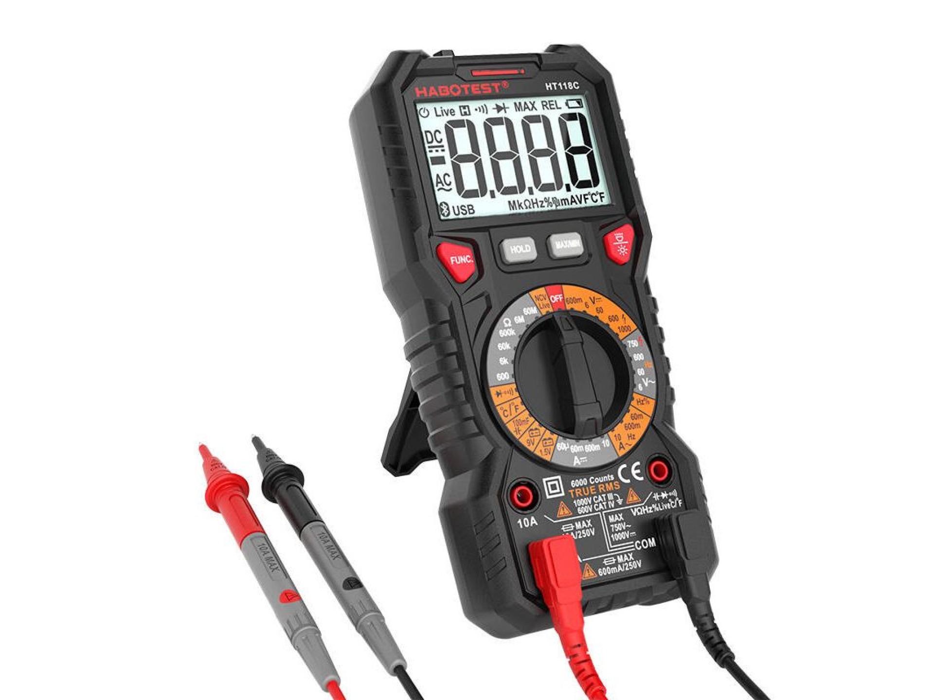 Multímetro digital com lanterna Habotest HT118C, True RMS, NCV, teste de bateria