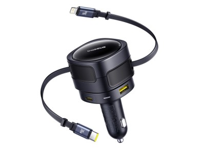 Carregador de carro Baseus Enjoyment Max 90 W 2x USB-C + USB-C e cabo Lightning - Preto