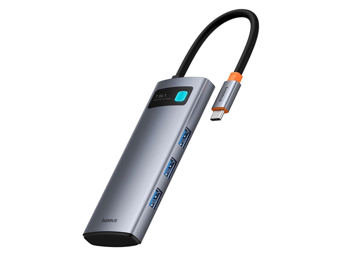 Baseus Metal Gleam 7in1 HDMI 4K 60Hz USB-C Hub / 3x USB 3.0 / USB-C PD / SD / microSD - Gray