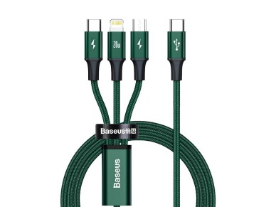 Baseus Rapid Series 3in1 USB-C - USB-C / Lightning / micro USB cable 20W PD 1.5m - green