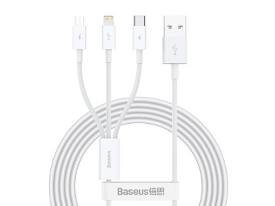 Baseus Superior 3in1 USB Cable - Lightning / USB Type C / Micro USB 3.5 A 1.5 m White (CAMLTYS-02)