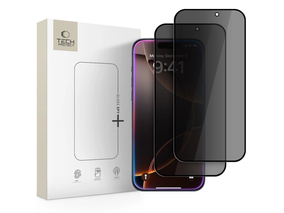 Paquete de 2 protectores de pantalla Tech-Protect Glass Spy+ para iPhone 16 Pro / 17 / 17 Pro