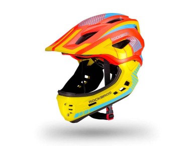 Rockbros TT-32SOYB-S children's bicycle helmet with detachable chinbar, size S - yellow-orange