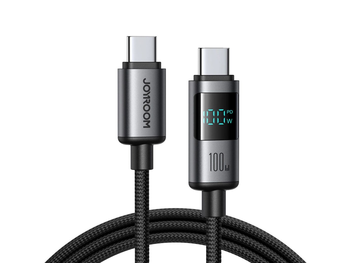 Cable USB-C Joyroom S-A16 Pro Prism Series de 100 W - USB-C con pantalla digital de 1,2 m - Negro