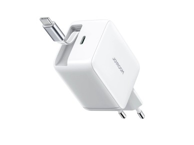 Cargador de pared Joyroom JR-TCL06 de 67 W GaN con cable USB-C retrctil integrado - Blanco