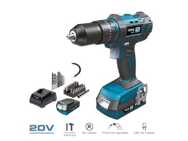 Kit martelo/chave de fendas 20 v com bateria 2.0 ah e carregador 20,5 x 22 cm