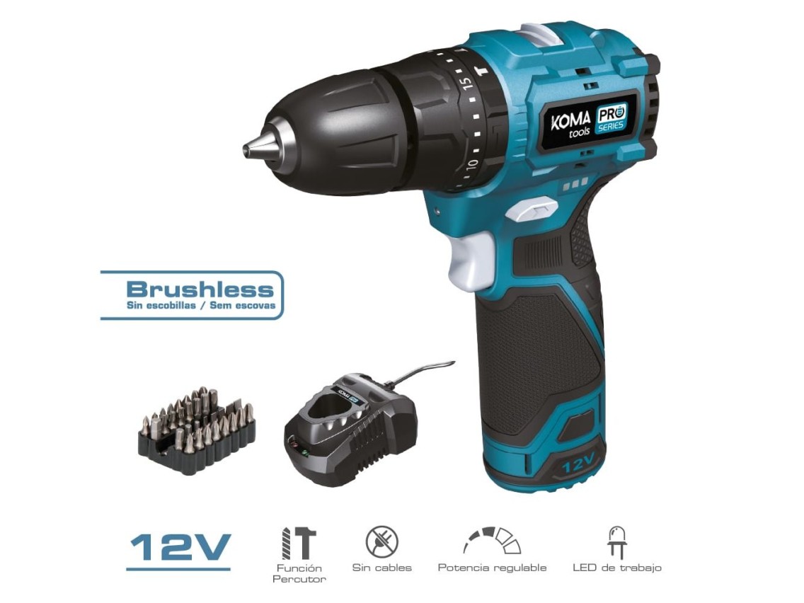 Kit de berbequim de impacto sem escovas de 12 v com acessórios, bateria e carregador