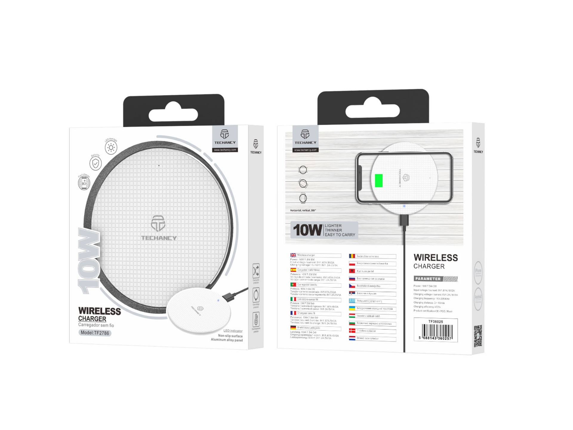 Cargador inalámbrico Techancy de 10 W para teléfonos móviles, TF2786, compatible con teléfonos Andro